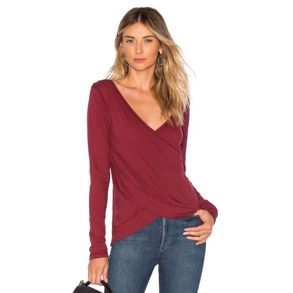 Bobi Bordeaux Reversible Criss-Cross Long Sleeve Top - Picture 1 of 7